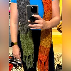 Hand crocheted, rainbow scarf